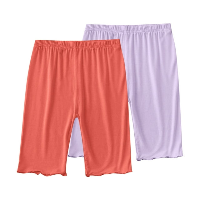 Odeerbi 2-13 Años Niñas 2 Pcs Modal Bike Shorts Cintura Alta Seguridad Bajo Vestido Slip Shorts Yoga Dance Shorts Verano Bermudas Shorts Pantalones de Color Sólido