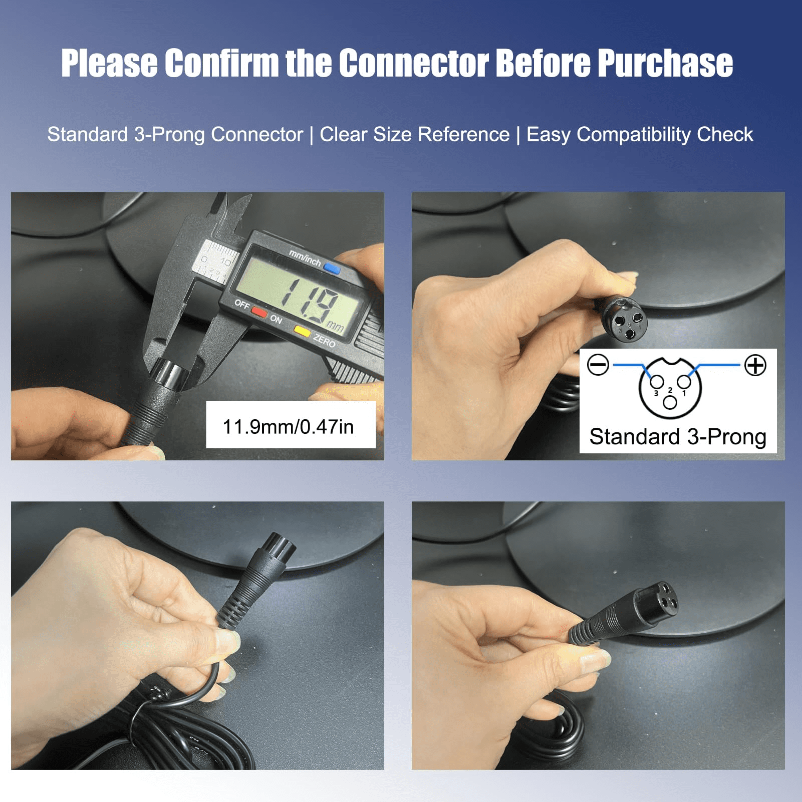 24V 1.5A AC/DC Charger for Razor E100 E200 E300 Ride-On Toys, 6.6FT Cord, 3-Prong Connector
