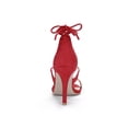 thumbnail image 3 of BLISSFUL STEP Chaussures pour Femmes Sandales à Talon Aiguille Haut à Bride Cheville à Nouer Bout Ouvert en Faux Suède Rouge 10, 3 of 8
