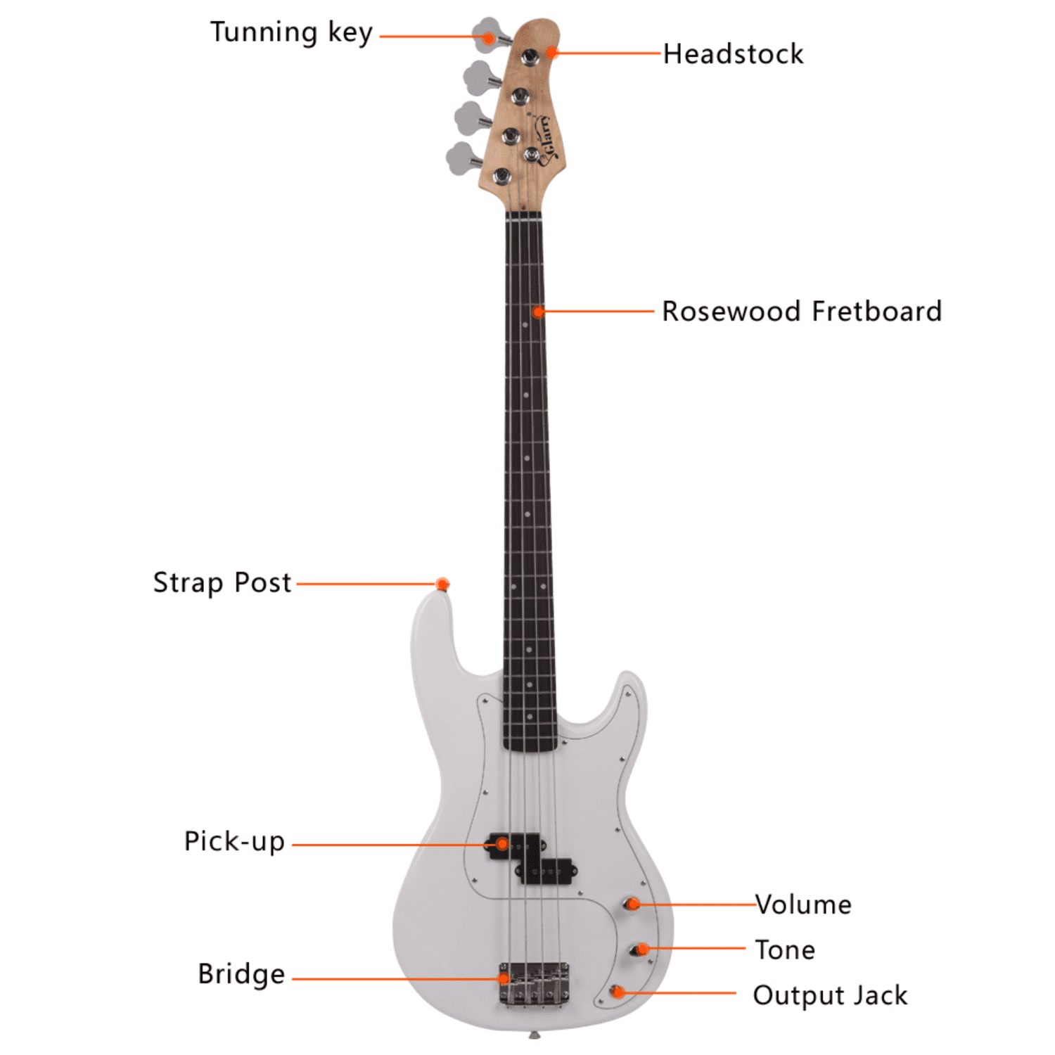 Hassch 4 String Electric Bass Guitar with Amplifier, Beginner Set with Bag, Strap and Accessories, White