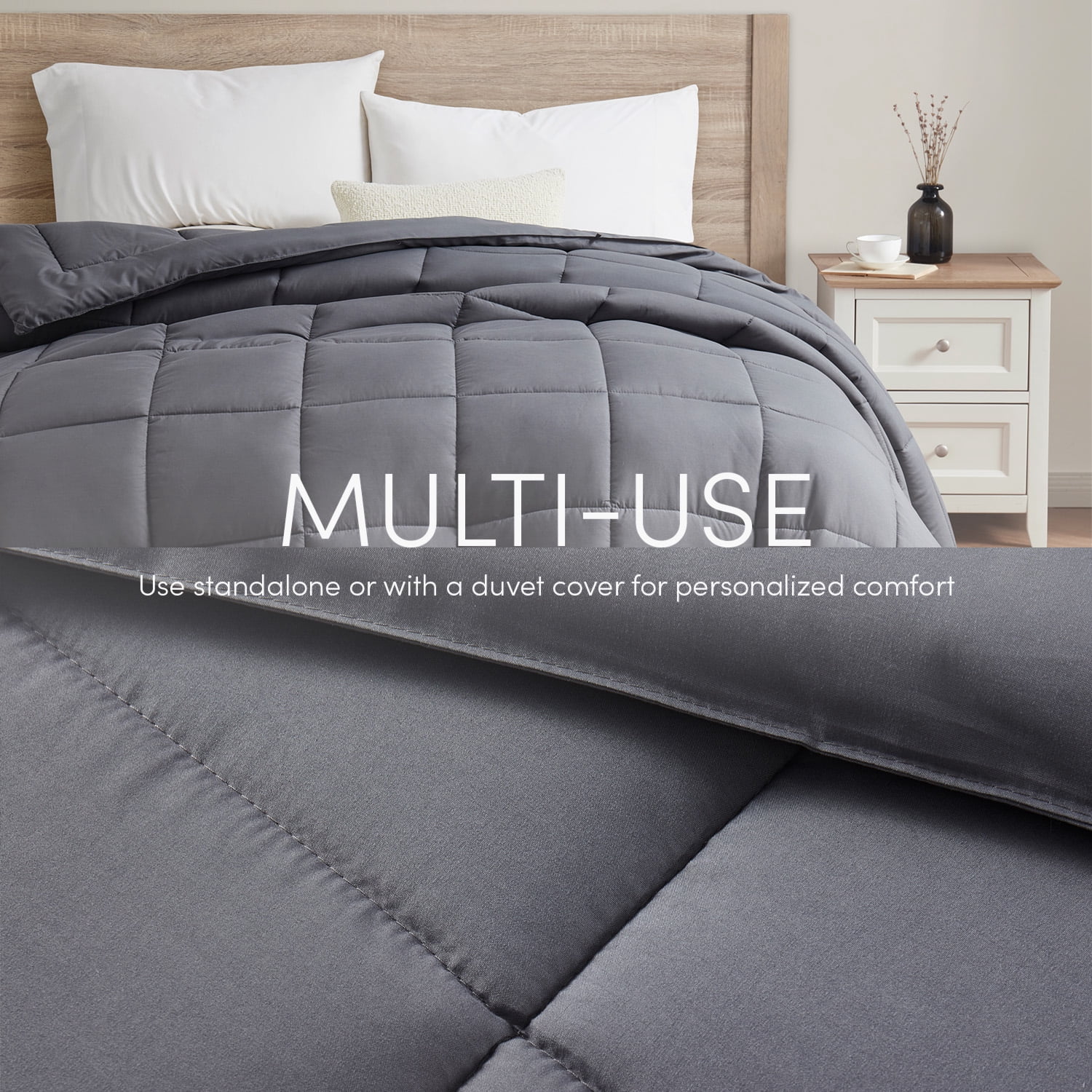 Nestl Queen Comforter, Quilted Down Alternative Bedding Duvet Insert, Gray