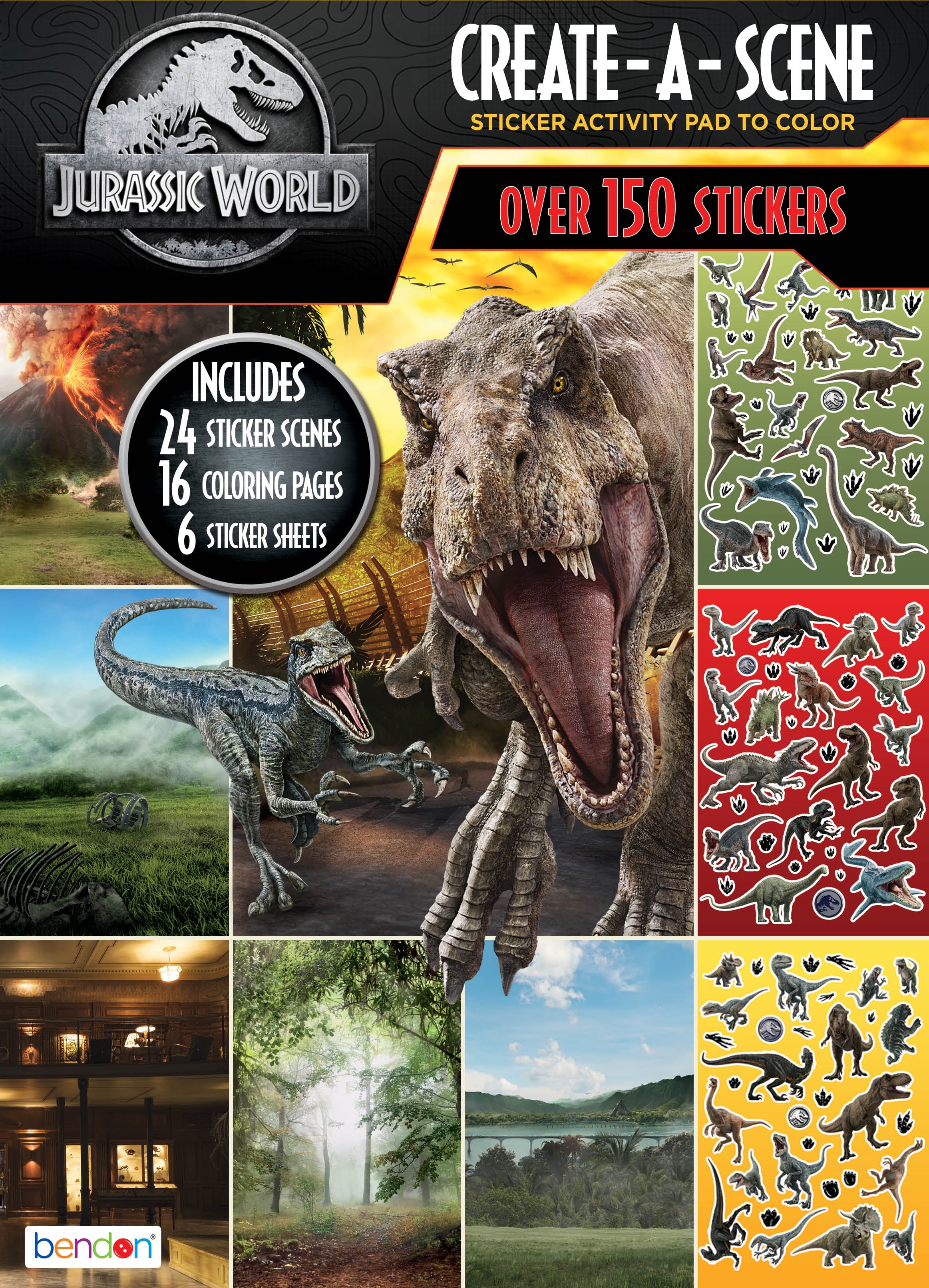 Jurassic World Fallen Kingdom Bendon 43318 Sticker Scene Plus Coloring and Activity Book