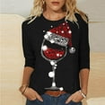 Wkishenl T Shirts for Women Christmas 3/4 Sleeve Red Wine Glasses