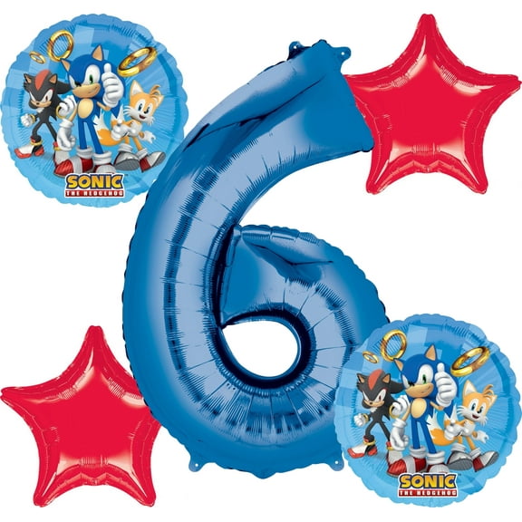 Anagram Sonic the Hedgehog Happy 6th Birthday Balloon Bouquet, 5 Pieces