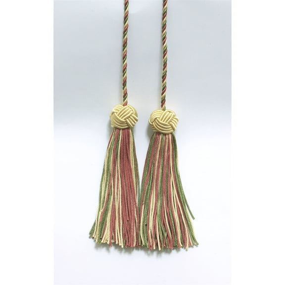 Turkish Head Double Tassel Curtain and Drapery Tieback / Holdback, 3 3/4" Tassel (9.5cm), 27" Spread (68.5cm) # BHCT, Watermelon Pink #9401 (Red Pink, White Gold, Olive Green) Sold Individually