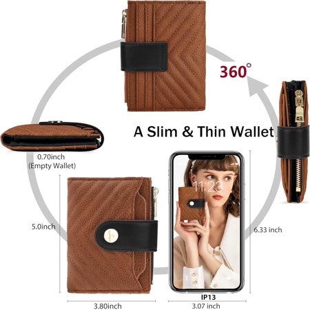 JINYUN-Small Womens Wallet Slim Bifold Leather Wallet for Women RFID Card Holder Ladies Compact Pocket Wallet Small Wallet for Crossbody Bag (Brown&Black)