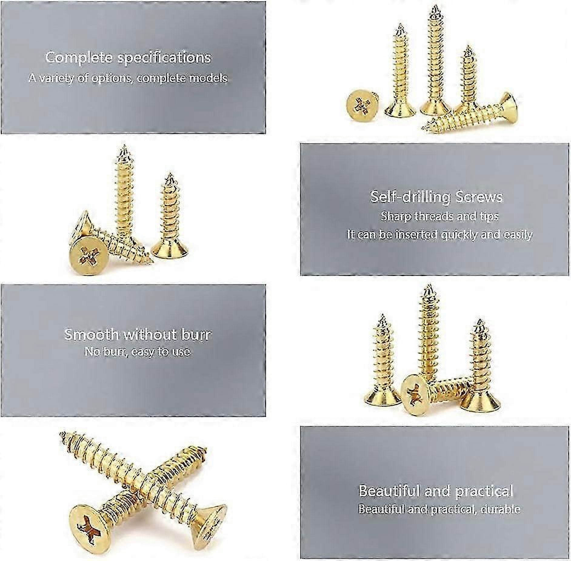 New Models 1200 Pieces Small Hinge Wood Screws M2/M2.5 Small Brass Screws 5/6/ 8/10/ Mm Tiny Flat Head Cross Screws Assortment - Gold