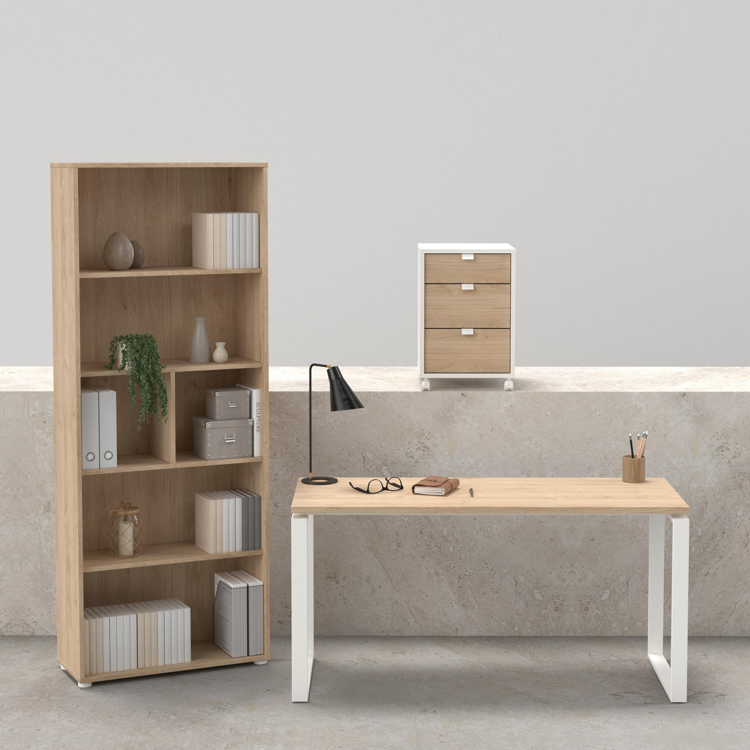 Tvilum Sign 3-Piece Home Office Set with Desk, Tall Bookcase and Mobile Storage, Jackson Hickory and White
