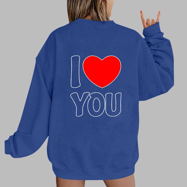 Jsaierl Sweatshirts à Manches Longues pour Femmes Saint-Valentin Mignons Cœur Graphique Tops Imprimé Lettre Pullovers Surdimensionnés Décontractés Col Rond Ample