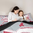 thumbnail image 5 of Homewish Cartoon Ball Game Queen Comforter Set, Baseball Player Bedding Sets, Retro Sports Theme Reversible Bedding Comforter Set, Grey Red Microfiber Bedroom Decor, 3pcs, 5 of 8