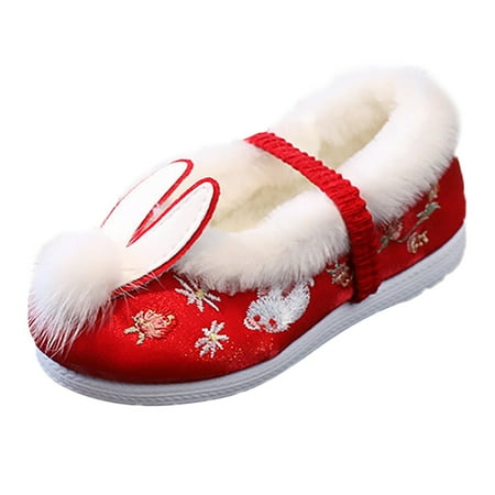 

Yinguo Cloth Shoes For Gilrs Rubber Sole Warm Shoes Winter Snow Boots Embroidery Print Cotton Boots