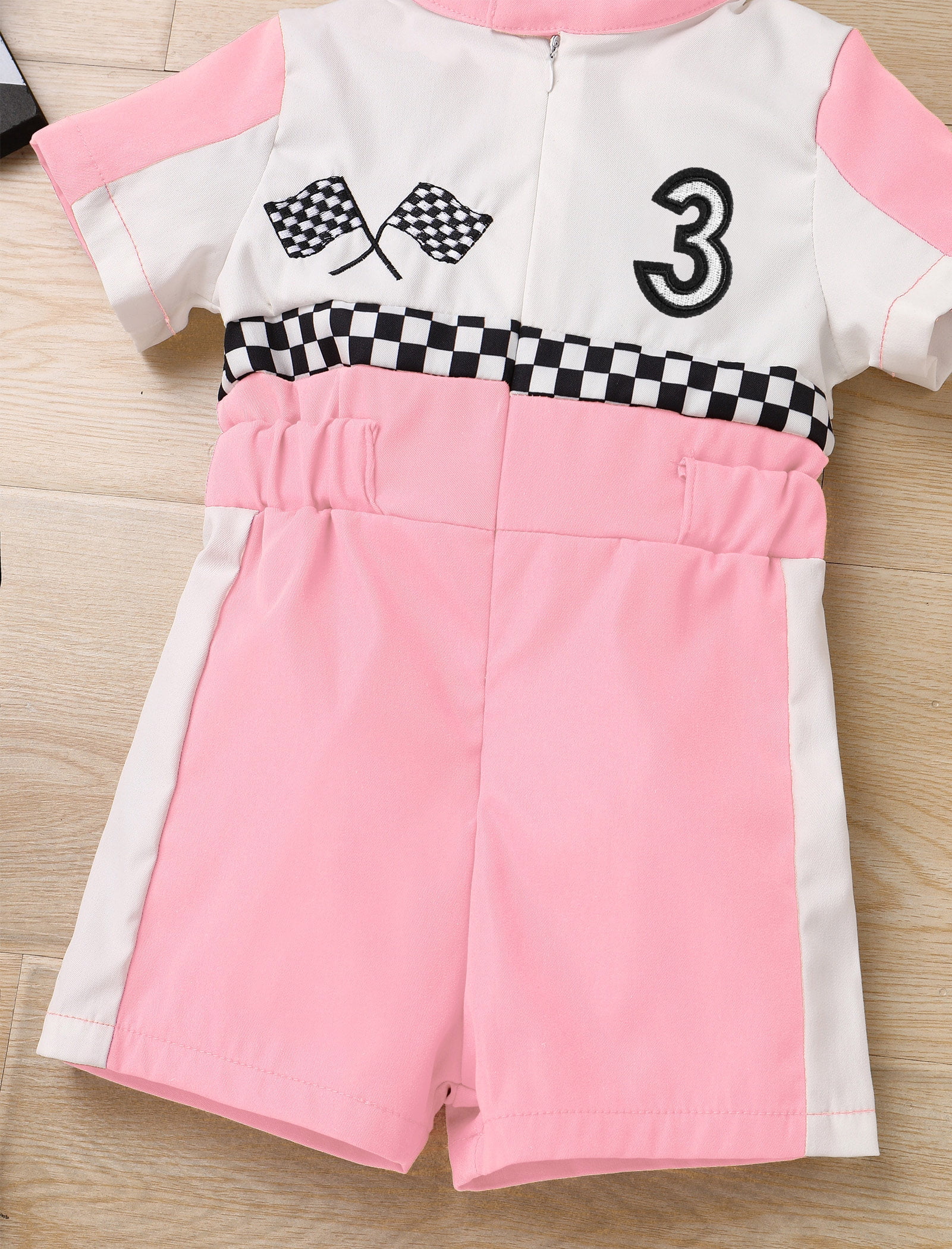 IDOPIP Baby Race Car Driver Outfit Boys Girls 1st 2nd 3rd 4th Birthday Cake Smash Photoshoot Clothes Short Sleeve Racer Romper 2-3Years Pink