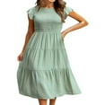 thumbnail image 1 of Femmes Flutter Manches Courtes Smocked Midi Robe d'Été Casual Tiered A-Line Robe Blanche S, 1 of 5