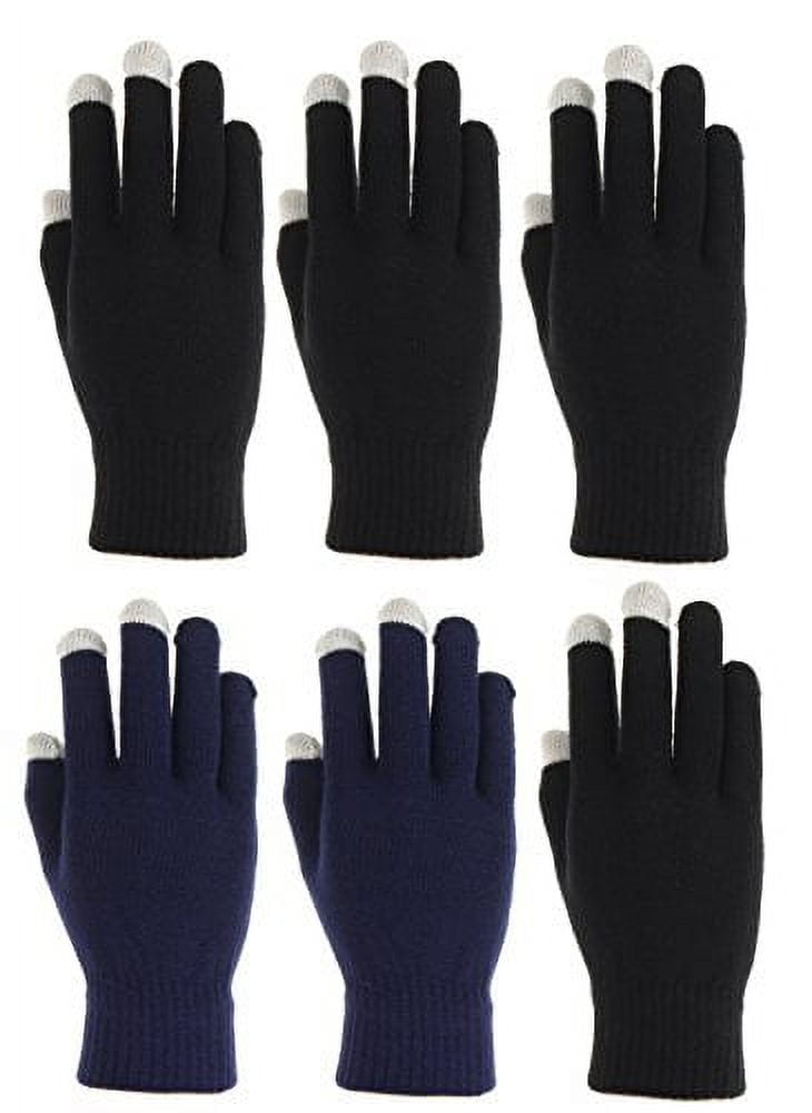 4 Pairs Black Warm Winter Gloves – Knit Thermal Stretchy – Unisex Men Women
