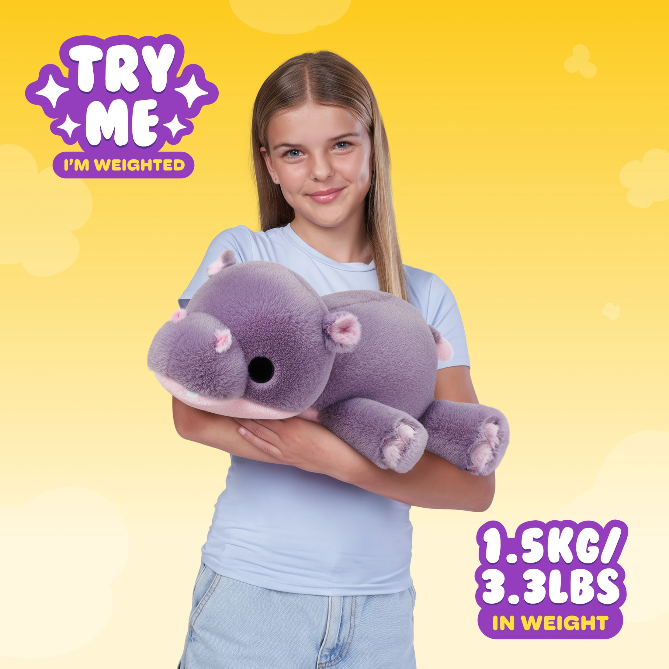 Hug a Lumps Harley the Hippo by ZURU - Medium 3.3lbs Cuddly Squishy Weighted Plush Toy for All Ages
