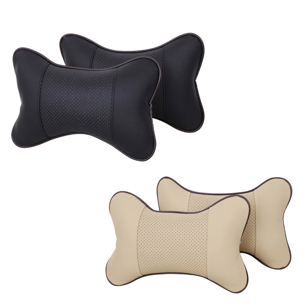 2pcs Auto Seat Head Support Pillow Neck Rest Artificial Leather Cushion