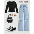 thumbnail image 5 of OYYN Girls High Waisted Baggy Jeans Wash Distressed Ripped Wide Leg Denim Pants for Kids Streetwear & School, 5 of 7