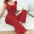 thumbnail image 4 of QUNYINEY with Bow Womens Pajama Set Red Lace Sleeveless 2 Piece Tank Tops And Pants Square Neck Ruffle Women Loungewear Set, 4 of 7