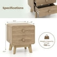 thumbnail image 3 of Costway 1 PCS Modern Style 2-Drawer Nightstand Bedside Table with Solid Rubber Wood Legs Brown, 3 of 9