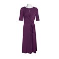thumbnail image 2 of London Times Crew Neck Short Sleeve Keyhole Front Tie Waist Solid ITY Dress-DARK PURPLE / 8, 2 of 10