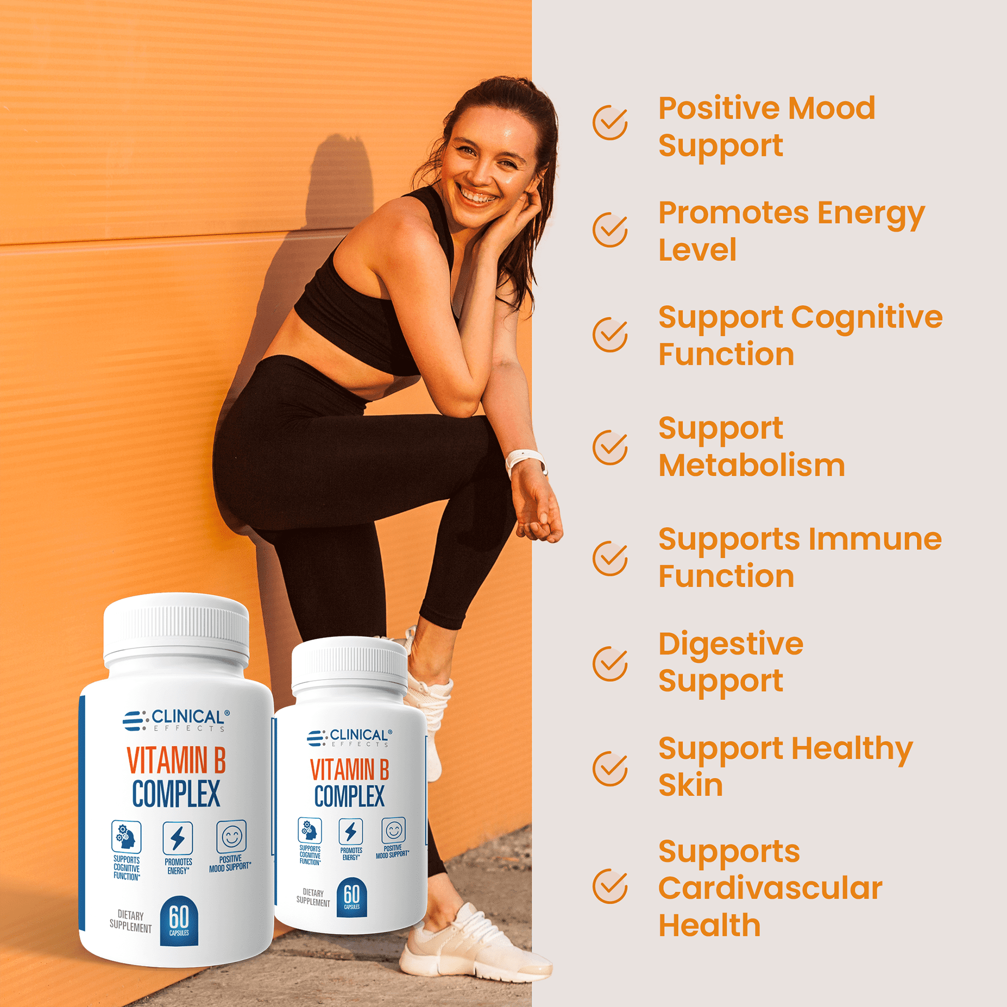 Clinical Effects Vitamin B Complex for Cognitive,  Energy and Mood Support - 60 Capsules - Made in The USA