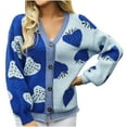 thumbnail image 2 of PiGOGI Women's Floral Cropped Cardigan Open Front Long Sleeve Knit Sweater Lightweight Casual Outerwear Fall Spring Loose Fit Print Cover Up Blue S, 2 of 5
