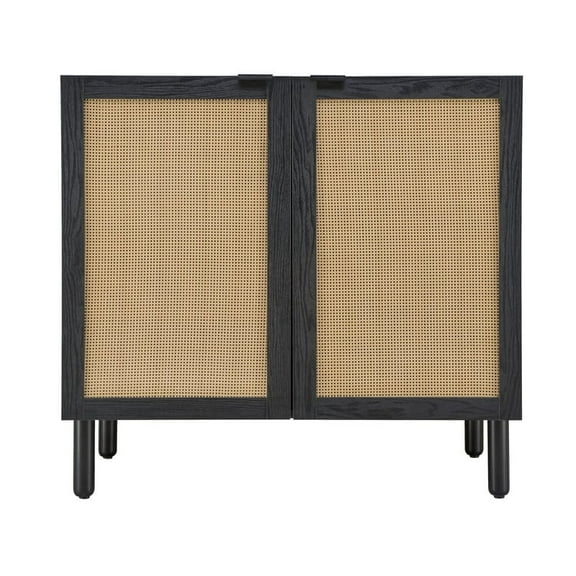 Sango Orre 2-Door Accent Storage Cabinet with Rattan Panels and Wood Legs