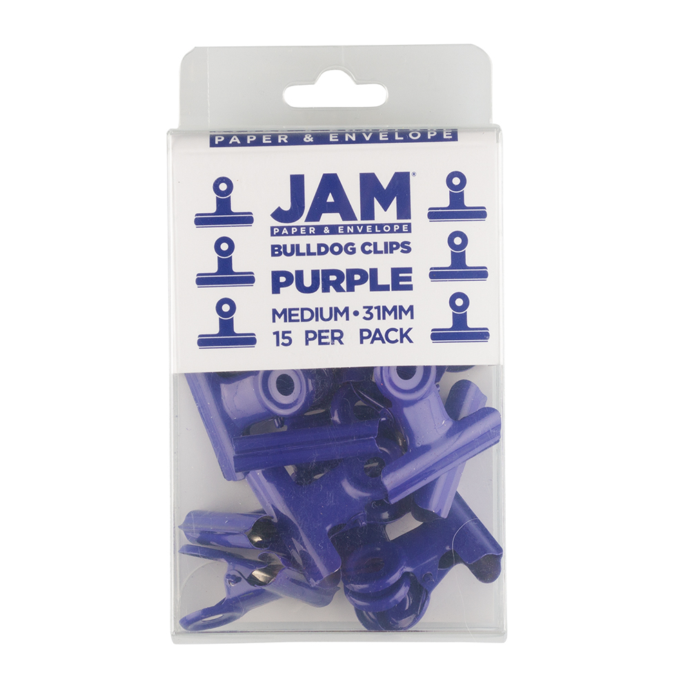 JAM Paper Bulldog Clips, Medium, 31mm, Purple, 15/Pack