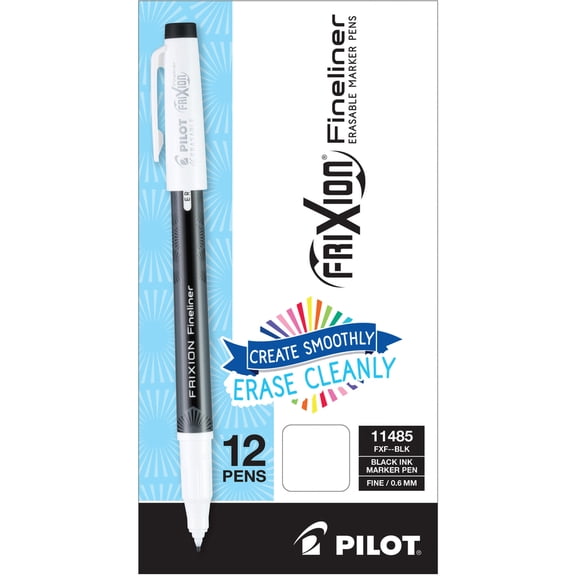 Pilot PIL11485 0.6 mm Fine Stick Black/White Barrel FriXion Fineliner Erasable Porous Point Pen (1 Dozen)