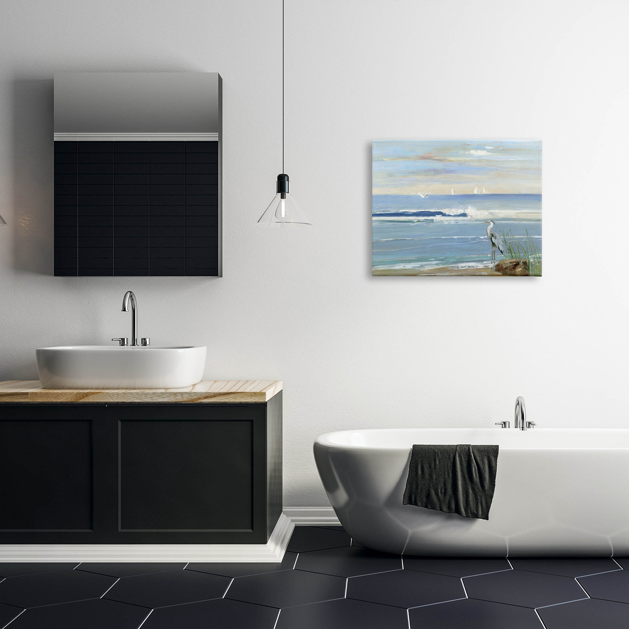 Stupell Industries Heron Splashing Beach Waves Painting Gallery Wrapped Canvas Print Wall Art, Design by Sally Swatland