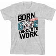 thumbnail image 3 of "Born To Game, Forced To Work" Youth Heather Gray Crew Neck Short Sleeve Tee-Small, 3 of 4