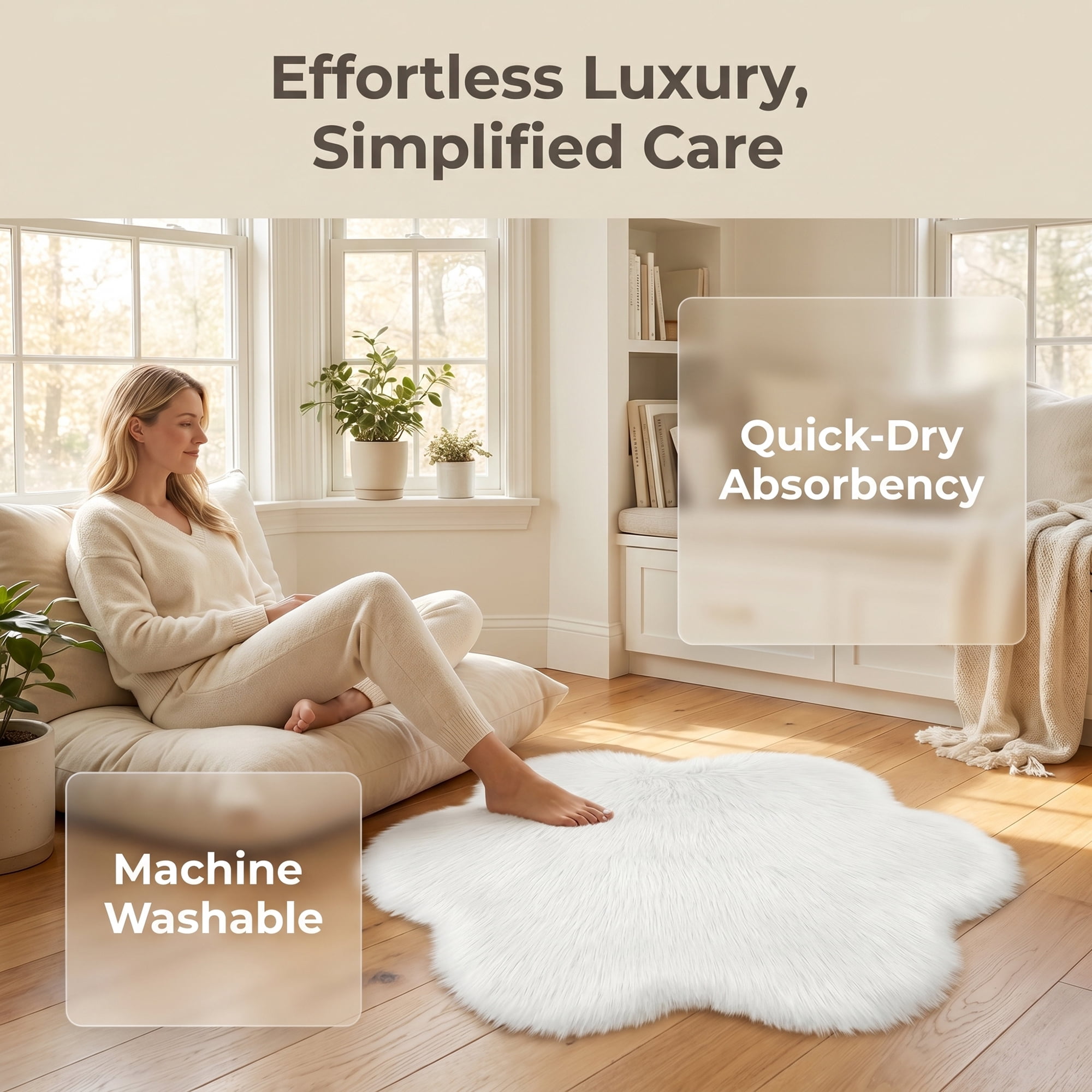 Unique Bargains Shaggy Flower Area Rug Fluffy Non-Slip Fuzzy Carpet 24" x 24" White