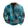 thumbnail image 2 of Men's Retro Plaid Print Zip Up Sweatshirt, Casual Long Sleeve Cardigan Style Fleece Jacket, Vintage Streetwear for Christmas, Fall Winter, Daily Layering Piece,Cyan,XL, 2 of 6