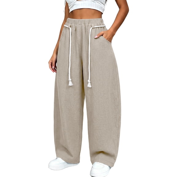 Gytharion Women's High Waist Wide Leg Joggers Solid Color Drawstring Loose Sweatpants with Pockets Casual Track Pants