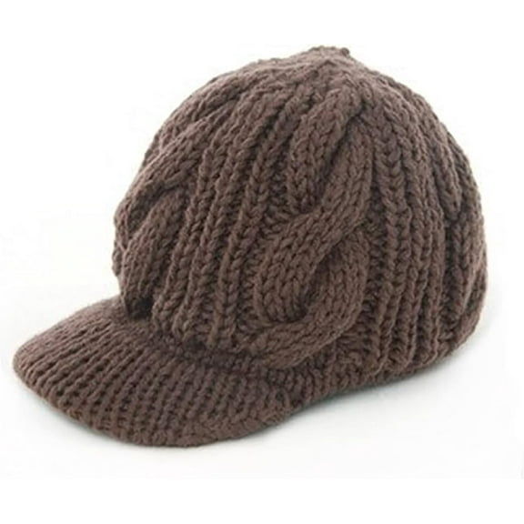 YooGuoGuo Lady's Trendy Baseball Brim Winter Warm Cable Knit Wool Blend Beanie Cap Warm Knit Newsboy Hat