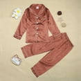 thumbnail image 4 of Boy Outfits Girls Kids Satin Pajamas Button Down Sleep Shirt Long Pants Bottoms Sleepwear Coffee Outfit Sets Sizes 9-10 Years, 4 of 7