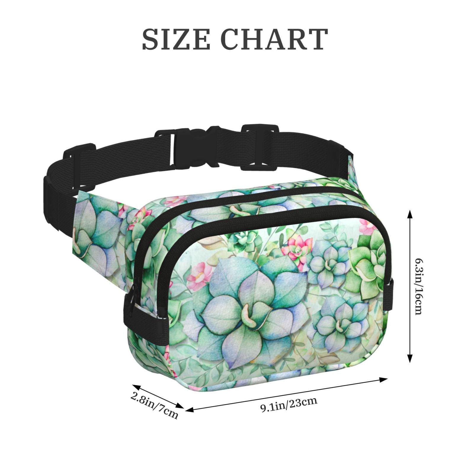 Picia Succulent Print Square Double-Layer Waist Bag Mini Adjustable Waist Belt Bag Exercise Running Travel Hiking