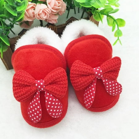 

Newway Baby Toddler Cotton Shoes Fashionable and Cute with Bow-knot Non-slip Soft-Soled Cotton Shoes Red 14L