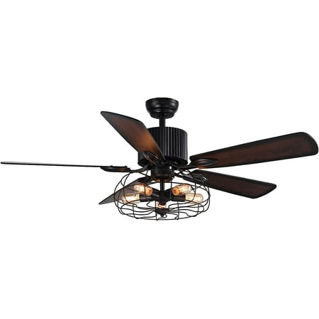 

XY Industrial Caged Ceiling Fan Light with Remote Control 52 Inch Vintage Ceiling Fan Light Farmhouse Black Retro Indoor Fandelier with 5 Reversible Wood Blades for Living Room Bedroom