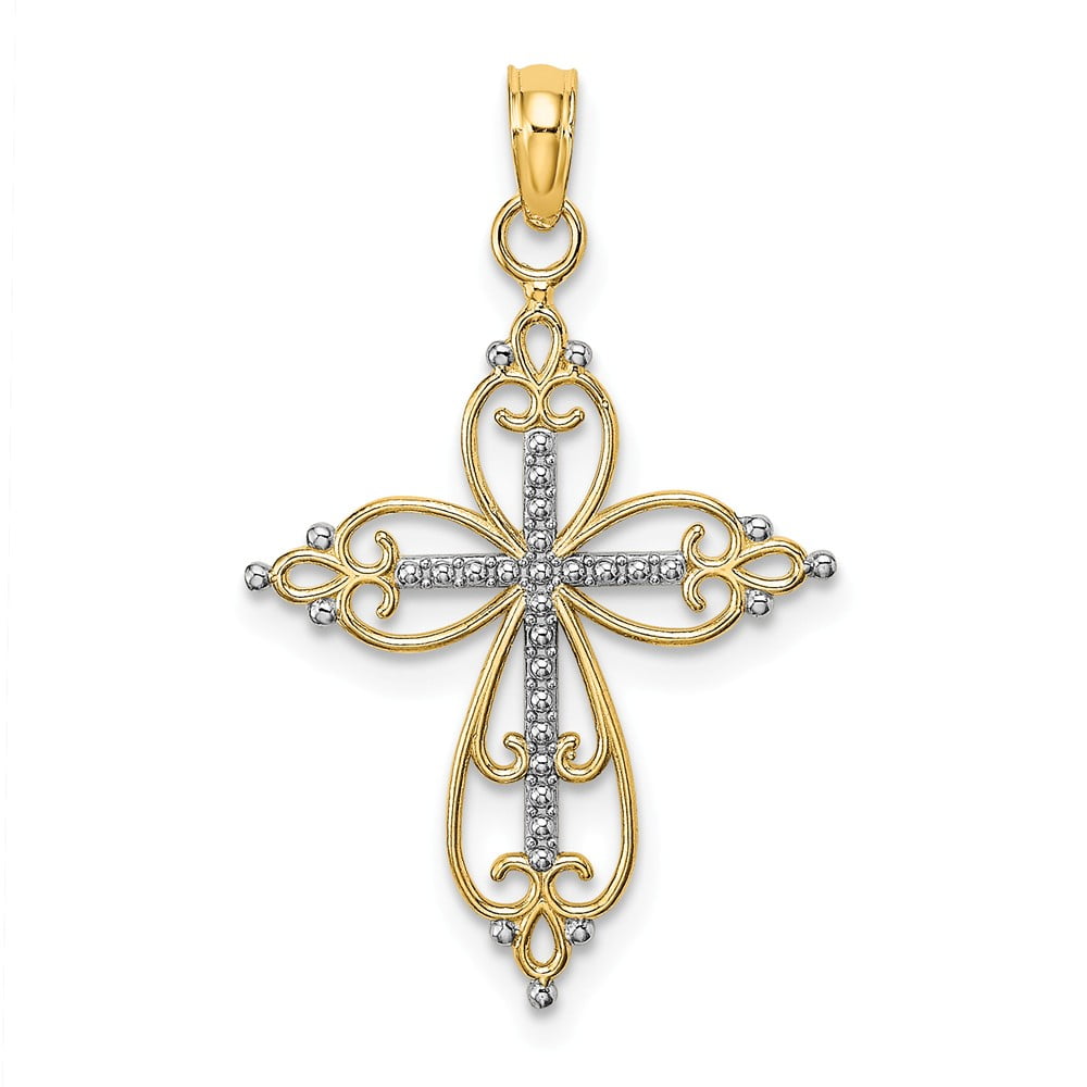Details about   14K Two Tone Gold Beaded Cross Charm Pendant MSRP $252 