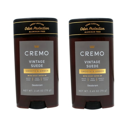 2 Pack - Cremo Vintage Suede Aluminum Free Deodorant for Men, Long- Lasting Odor Protection, 2.65 OZ
