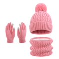 thumbnail image 4 of XIMIN Kid Girls 3 Piece Outfits Warm Winter Beanie Hat Fluffy Lined Knitted Neck Warmer Scarf Neck Gaiter Soft Cuffed Cap Gloves with Pom Pom for Cold Weather, 4 of 7