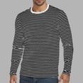 thumbnail image 2 of Men's Long Sleeve Striped T-Shirts Crew Neck Jersey Knit Top Classic Horizontal Stripe Regular Fit Pullover Soft Stretch Breathable Tee Casual Daily Wear Pajama, 2 of 6