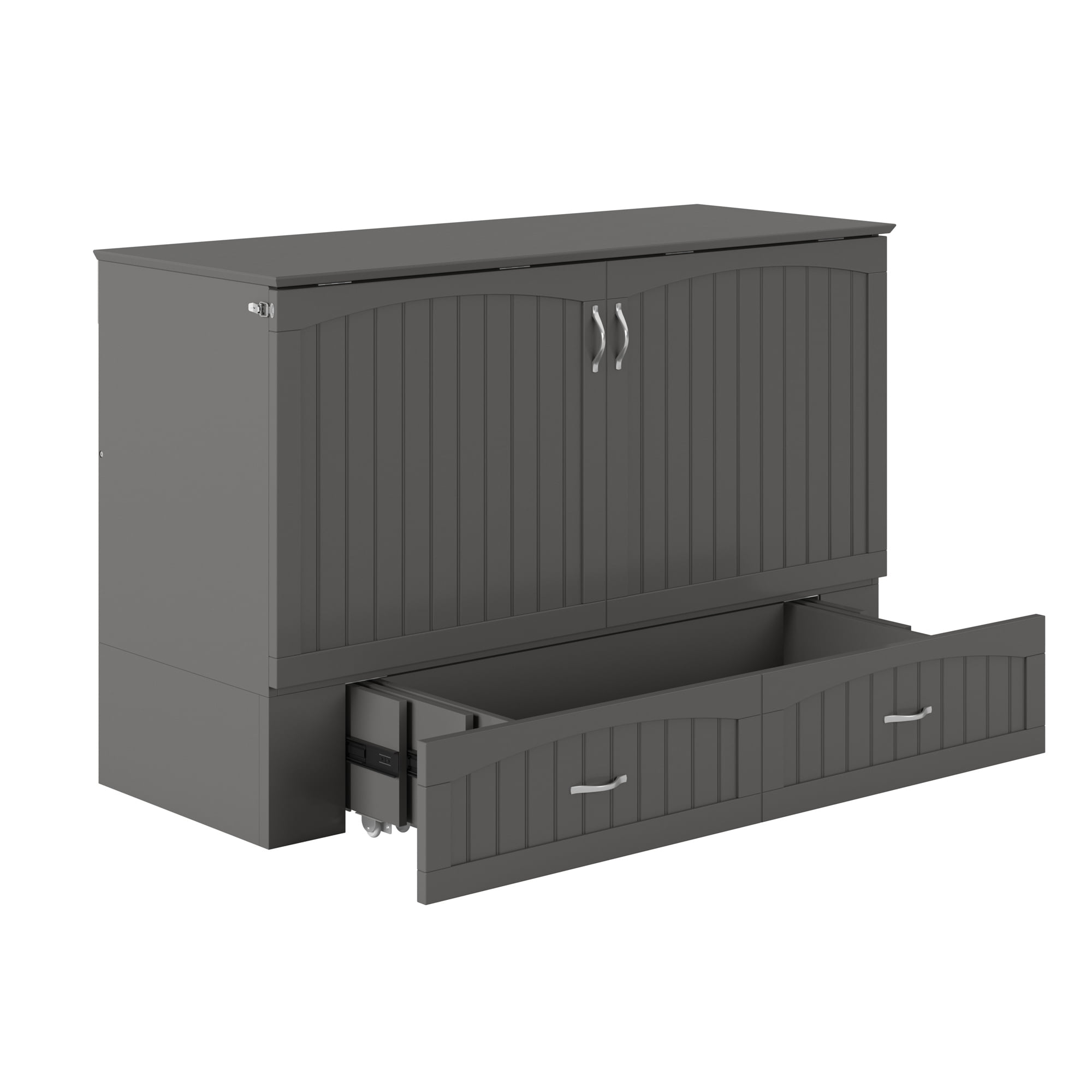 AFI Southampton Queen Solid Wood Murphy Bed Chest with Mattress, Drawer & Charger in Gray
