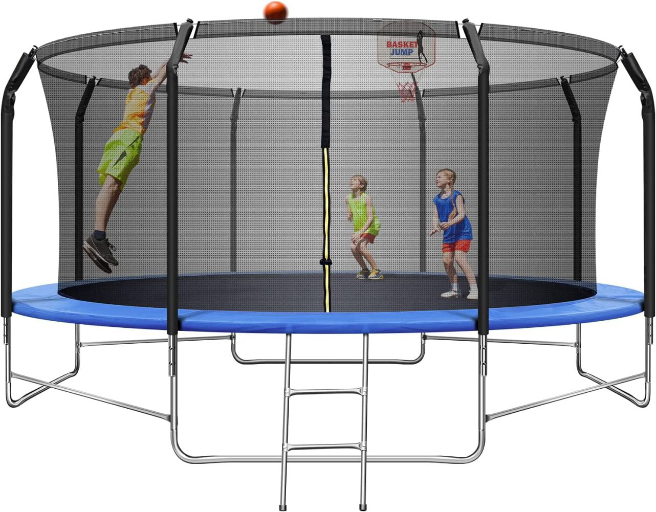 Outdoor Trampoline for Adults & Kids with Wind Stakes Upgraded 14 16 FT Trampoline with Basketball Hoop Jump Mat & Spring Cover Recreational Trampoline with Unique Balance Bar and Enclosure Net 