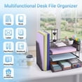 thumbnail image 4 of Desk Organizer, 4-Tier Paper Letter Tray with File Holder, Drawer & 2 Pen Holders, Desktop Accessories & Workspace Organizers for Home Office Supplies, Black, 4 of 7