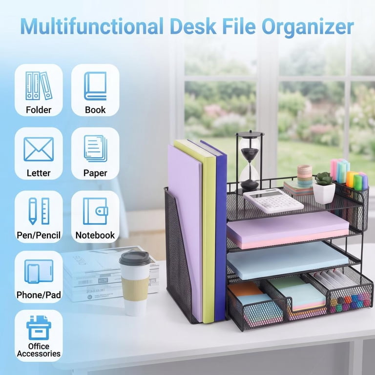 Torio 4-Tier Desk Organizer with File Holder and Pen Holders photo 4