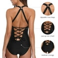 thumbnail image 4 of Charmo V Neck One Piece Swimsuits Lace-up Back Monokini Bathing Suit for Women, 4 of 6
