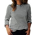 thumbnail image 2 of WMTBSRSW Women's Fall Striped Basic Shirts Casual Long Sleeve Tops Loose Casual Crewneck Going out Tops Plus Size Tee Gray 5X-Large, 2 of 7