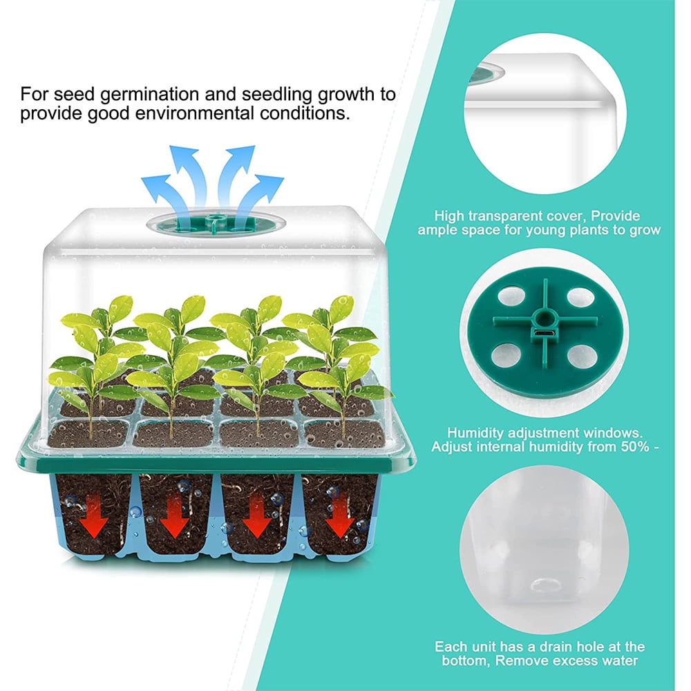 Fangsheng 10 Pack Seed Starter Kit, 120 Cells Germination Trays with Dome - Plastic Seeding Tools and Labels Included